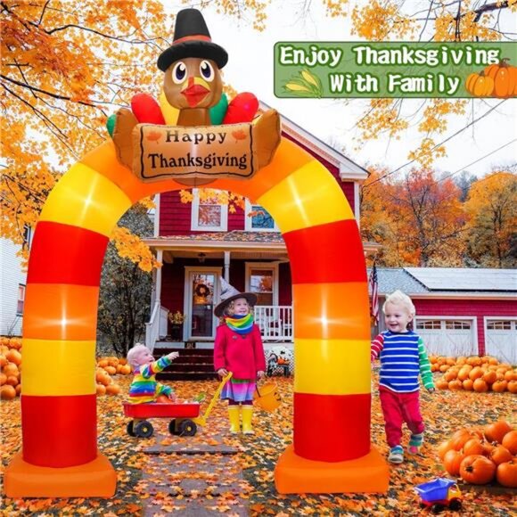 10Ft Inflatable Turkey Decoration, Blow Up Turkey Archway with LED Lights - Picture 5 of 7